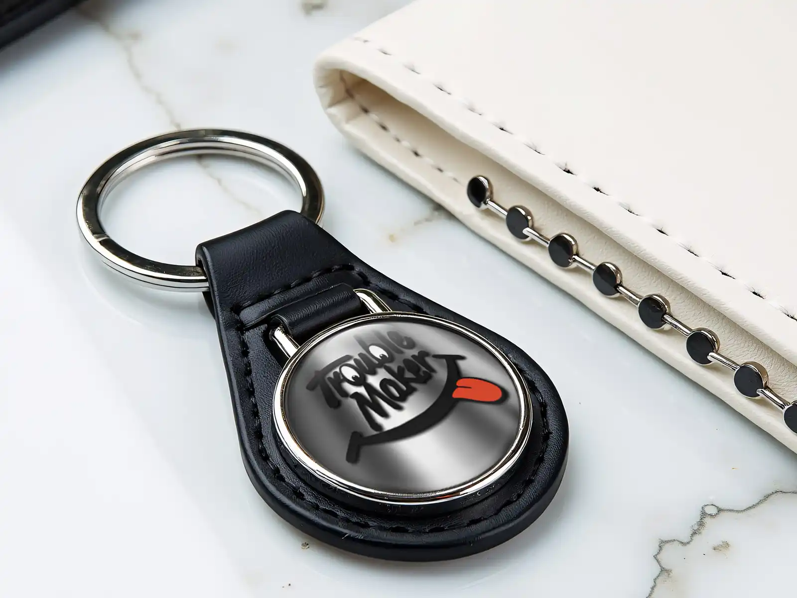 Safety Keychains Glossy Leather Design Unique